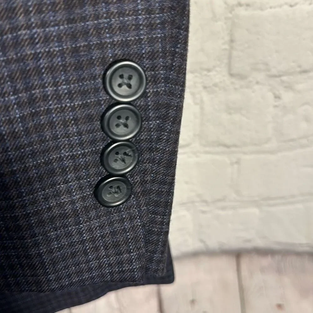 Pronto Uomo Blue Plaid Wool Sport Coat Mens 44S Two Button‎ Blazer Inner Pockets